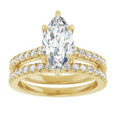 14K Gold Marquise Cut Solitaire Diamond Pavé Engagement Ring with Hidden Halo (1.50 ct)
